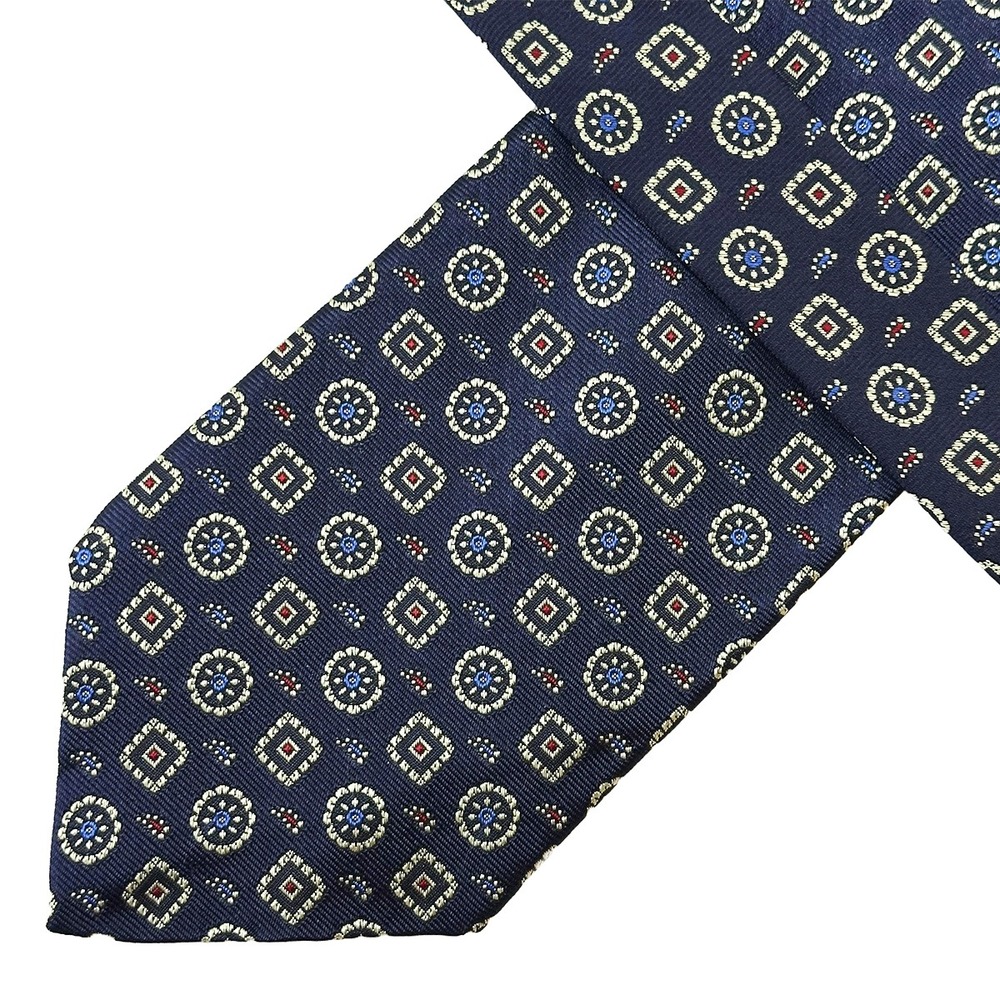 KARL LAGERFELD Men's Geometric Pattern Neck Tie - 100% Silk - navy‎ blue, gold